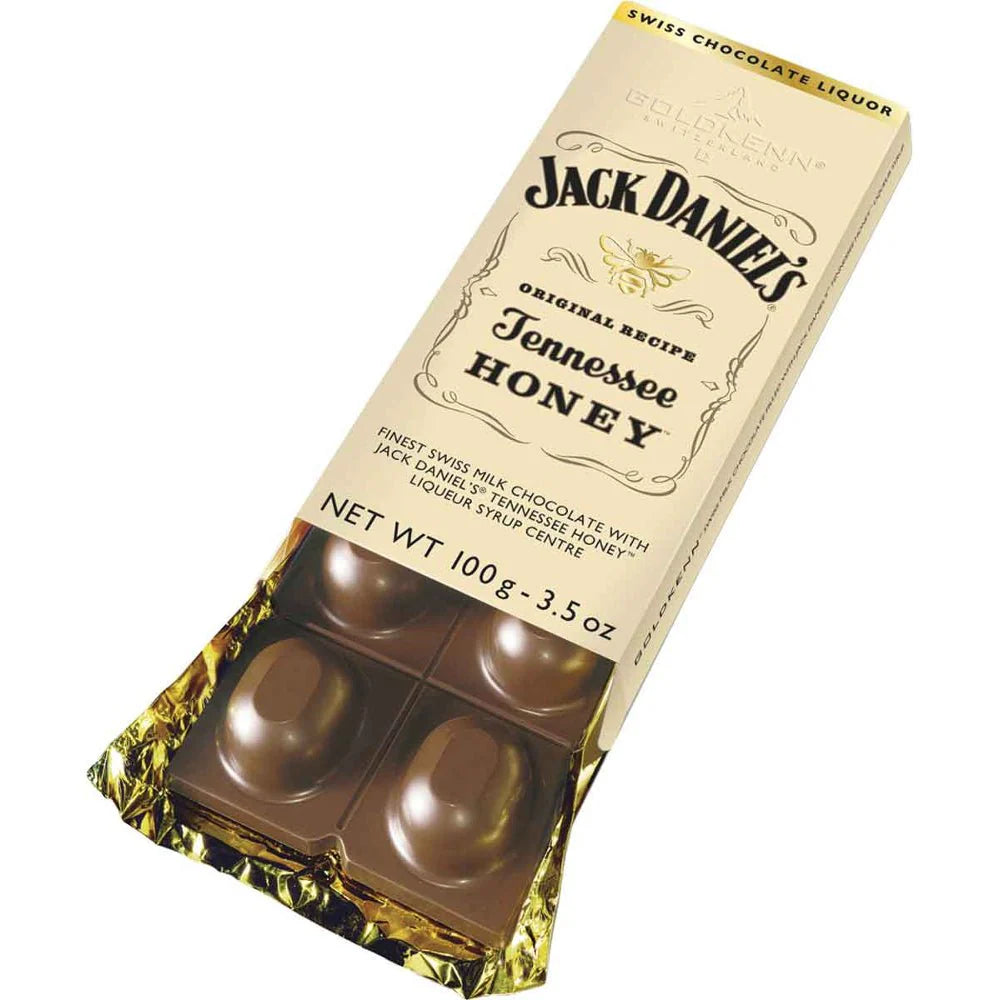 Packaged chocolate with Jack Daniel's Tennessee Honey branding on a white background
