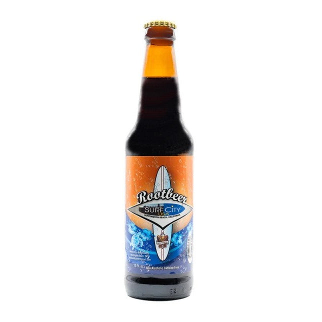 Bottle of Root Beer Surf City on a white background