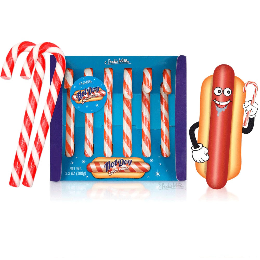 Hot dog candy canes