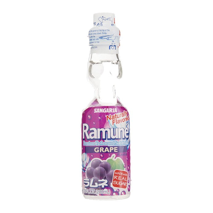 Ramune' Grape flavored real cane sugar glass bottle soda