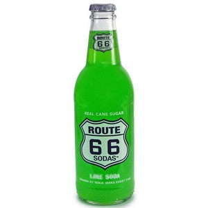 Route 66 Lime glass soda bottle