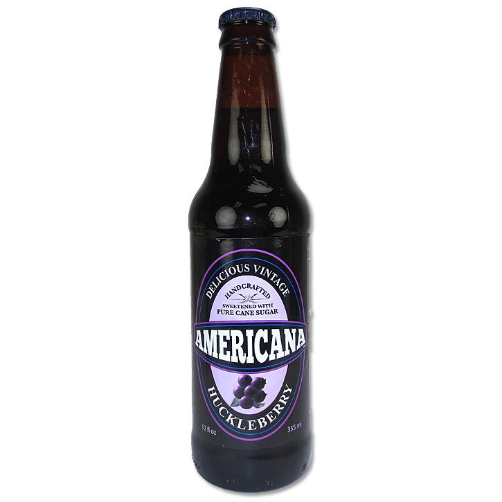 AMERICANA HUCKLEBERRY GLASS BOTTLE SODA